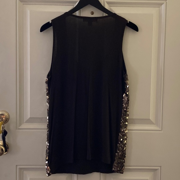 Michael Kors Chocolate Sleeveless Scoop Neck Top/Gold Sequins/L/EUC/WORN ONCE! - Picture 2 of 3